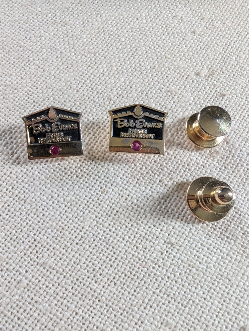 Gold-tone Restaurant Logo Lapel Pins with Pink Stone